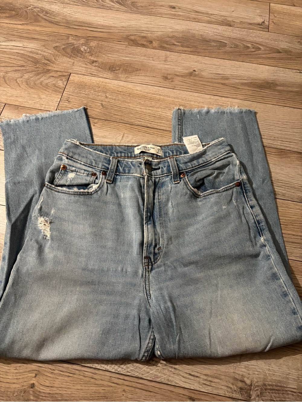 Abercrombie & Fitch Light Blue High-Rise Distressed Jeans